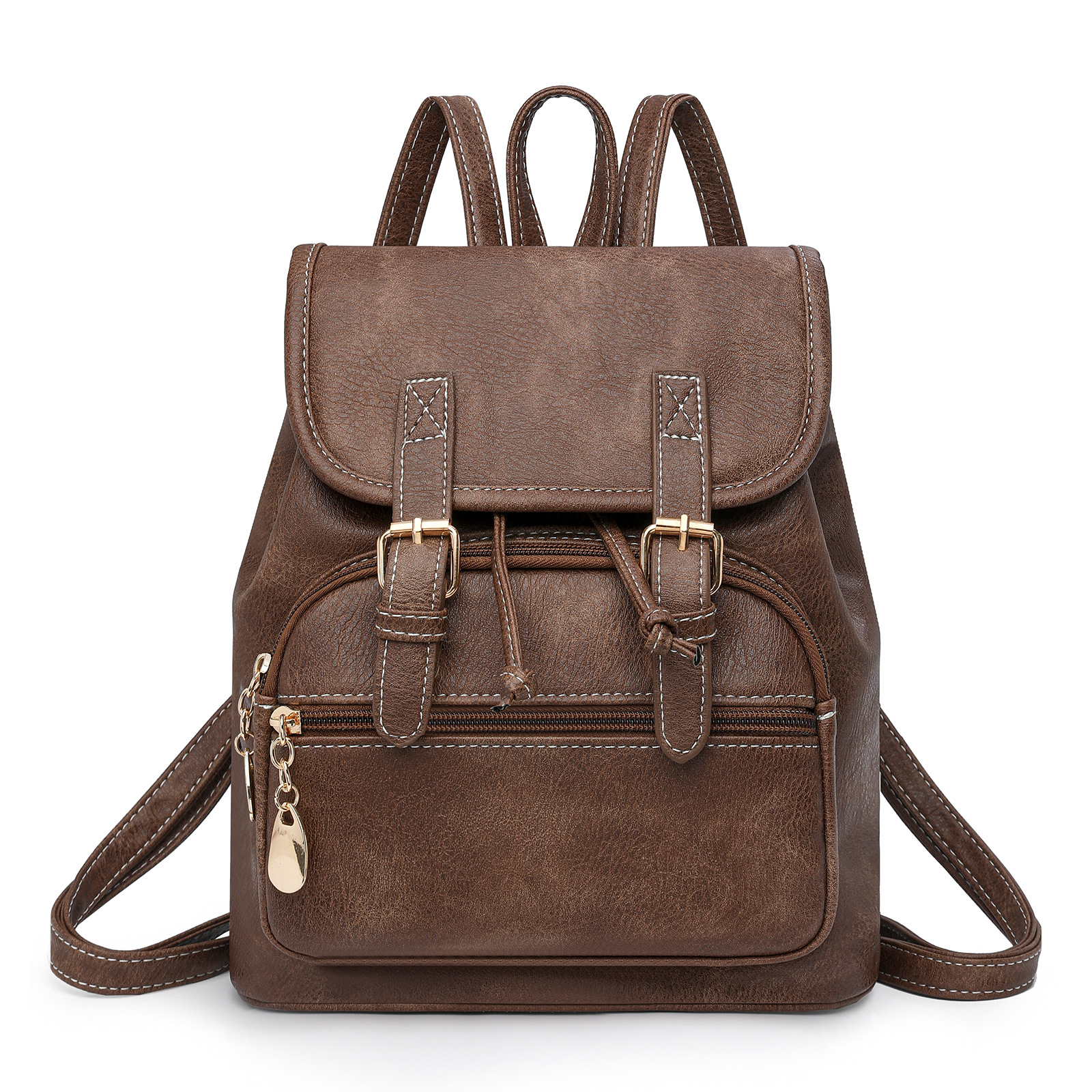 V888-ELOSUNG33324-202506190635-00 Coffee Stylish PU Leather Backpack for Women - Compact Travel Companion - Image 1