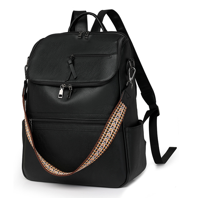 V888-ELOSUNG33377-202506191254-00 Black Stylish Anti-Theft Backpack for Women - Vintage PU Leather Convertible Rucksack & Shoulder Bag - Image 1