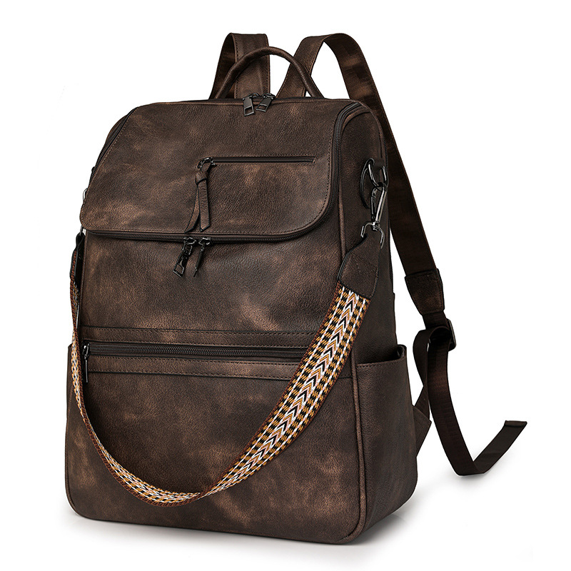 V888-ELOSUNG33379-202506191310-00 Coffee Stylish Anti-Theft Backpack for Women - Vintage PU Leather Convertible Rucksack & Shoulder Bag - Image 1