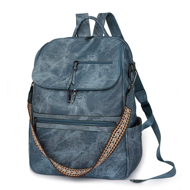 V888-ELOSUNG33380-202506191310-00 Blue Stylish Anti-Theft Backpack for Women - Vintage PU Leather Convertible Rucksack & Shoulder Bag - Image 1