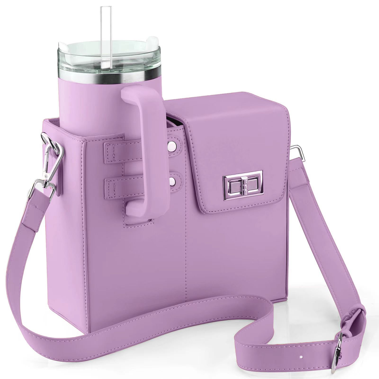 V888-ELOSUNG33389-202506191318-00 Purple Portable Insulated Water Bottle Carrier Bag with Adjustable Shoulder Strap - Crossbody Drink Holder for Outdoor Activities - Image 1