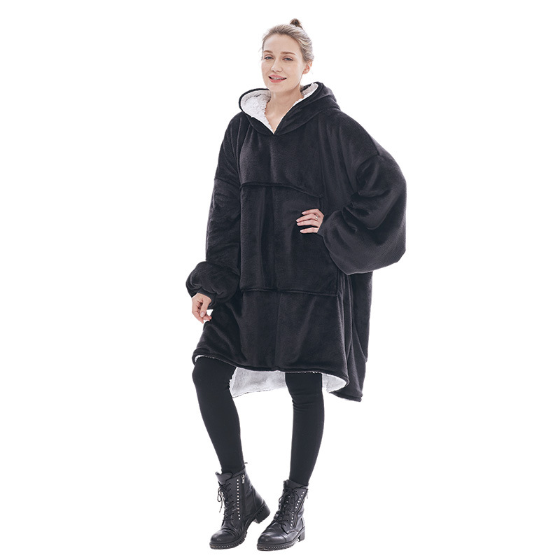 V888-ELOSUNG33398-202506191036-00 Black Oversized Wearable Blanket Hoodie - Ultra Soft & Cozy Snuggle Pullover for Adults - Image 1