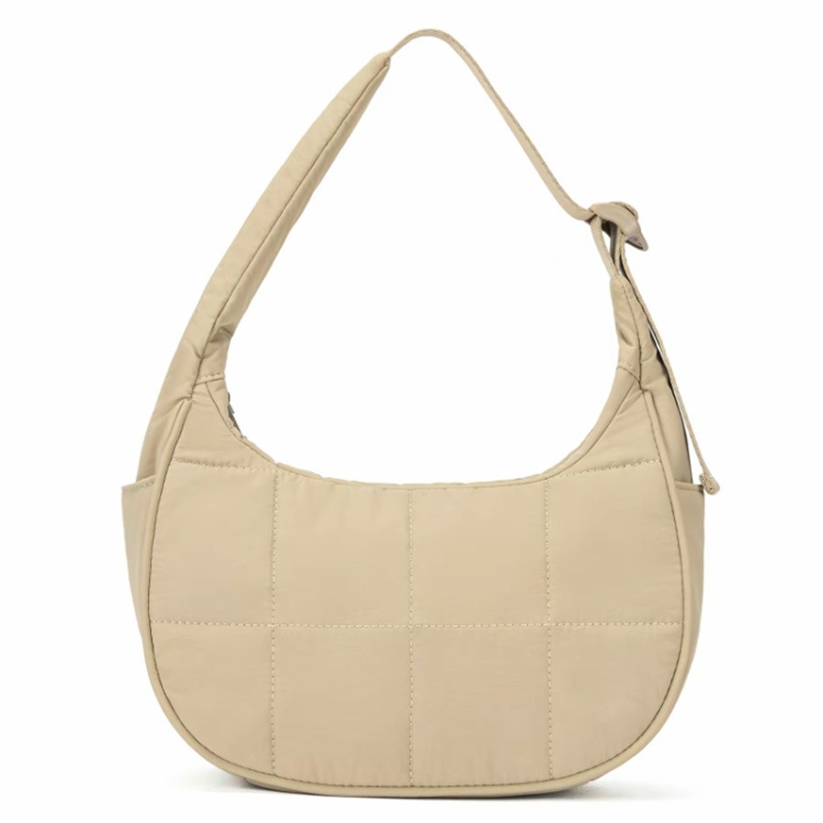 V888-ELOSUNG33423-202506241005-00 Khaki Trendy Nylon Puffer Shoulder Bag for Women - Lightweight Large Capacity Underarm Tote - Image 1