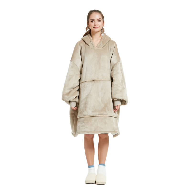 V888-ELOSUNG33446-202506241020-00 Khaki Oversized Wearable Blanket Hoodie - Ultra Soft & Cozy Snuggle Pullover for Adults - Image 1
