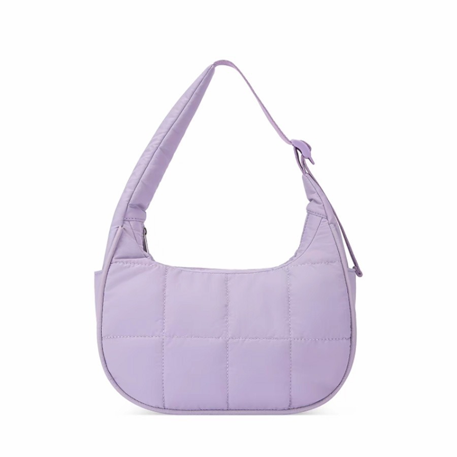 V888-ELOSUNG33459-202506241040-00 Purple Trendy Nylon Puffer Shoulder Bag for Women - Lightweight Large Capacity Underarm Tote - Image 1