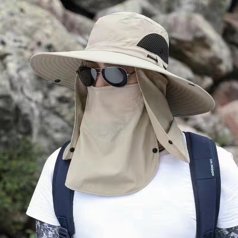 V888-ELOSUNG33483-202506250942-00 Beige Outdoor Sun Protection Hat with Detachable Face and Neck Flap - UPF 50+ - Image 1