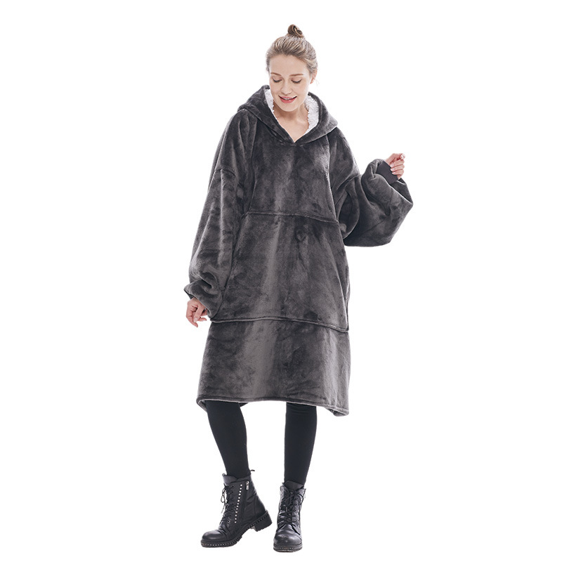 V888-ELOSUNG33508-202506251017-00 Dark Grey Oversized Wearable Blanket Hoodie - Ultra Soft & Cozy Snuggle Pullover for Adults - Image 1