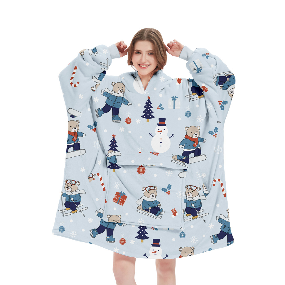 V888-ELOSUNG33509-202506251017-00 Snowman Oversized Wearable Blanket Hoodie - Ultra Soft & Cozy Snuggle Pullover for Adults - Image 1