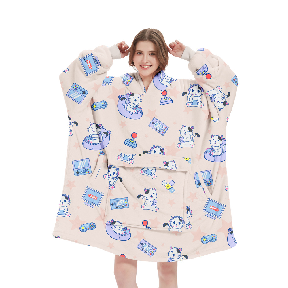 V888-ELOSUNG33555-202506301021-00 Pink Pattern Oversized Wearable Blanket Hoodie - Ultra Soft & Cozy Snuggle Pullover for Adults - Image 1