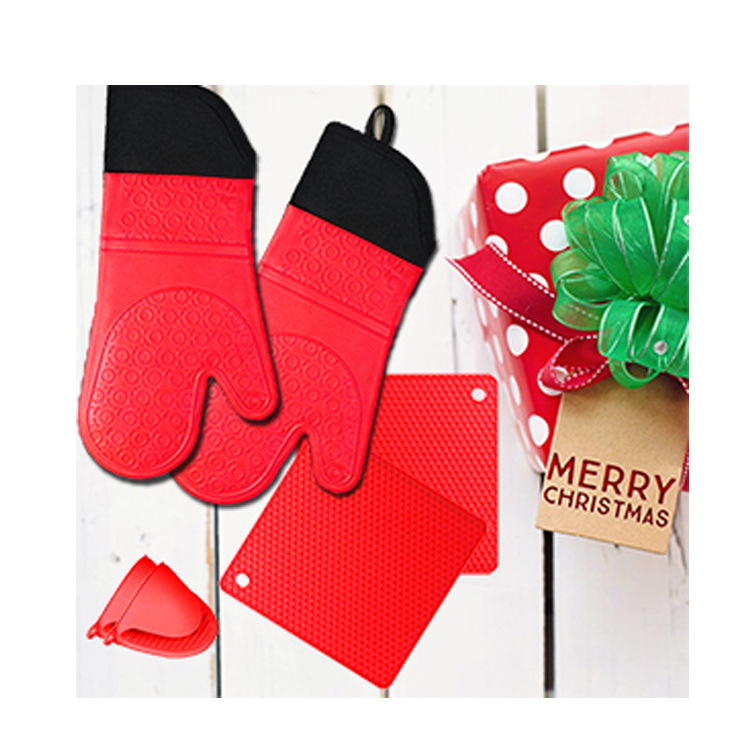 V888-ELOSUNG33572-202506301035-00 Red Set BPA-Free Non-Slip Silicone Oven Mitts - Heat Resistant Gloves with Honeycomb Pattern for Kitchen Safety - Image 1