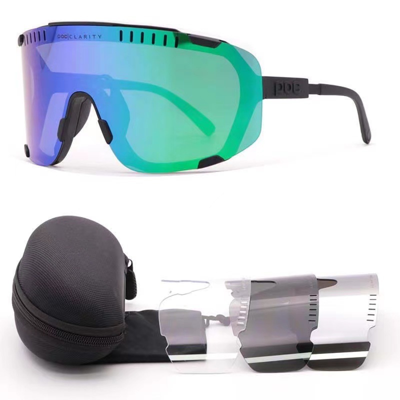 V888-ELOSUNG33620-202507021010-00 Black Frame Green Tablet Oversized Shield Cycling Sunglasses - Wide Vision UV400 Sports Eyewear for Road & MTB - Image 1