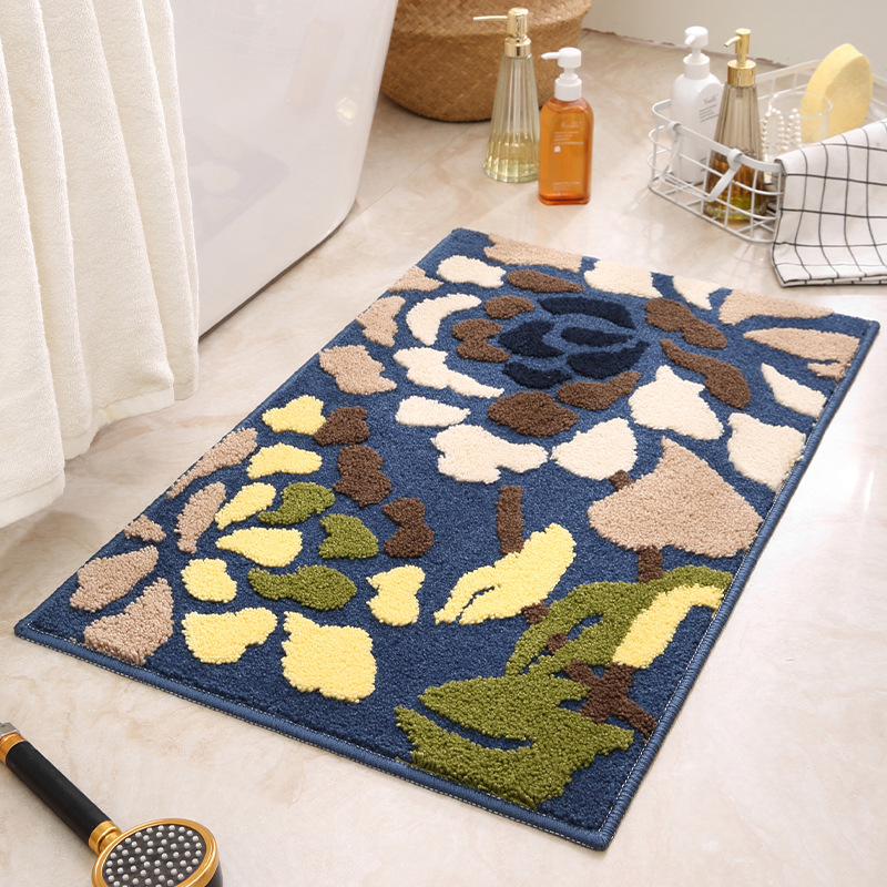 V888-ELOSUNG33642-202507020946-00 Blue Pattern Bathroom Mat - Super Absorbent Non-Slip Rug (40x60cm), Toilet Floor Mat for Bathroom/Bedroom/Entryway - Image 1
