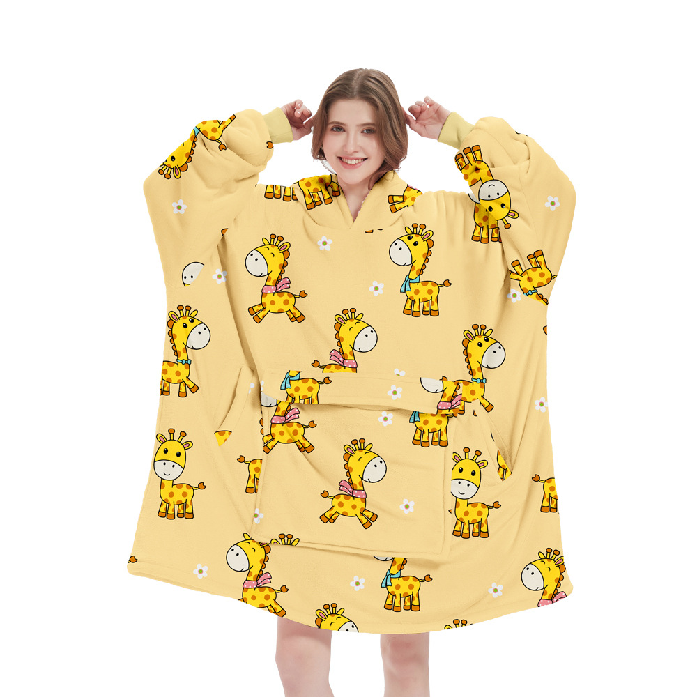 V888-ELOSUNG33643-202507020946-00 Yellow Giraffe Oversized Wearable Blanket Hoodie - Ultra Soft & Cozy Snuggle Pullover for Adults - Image 1