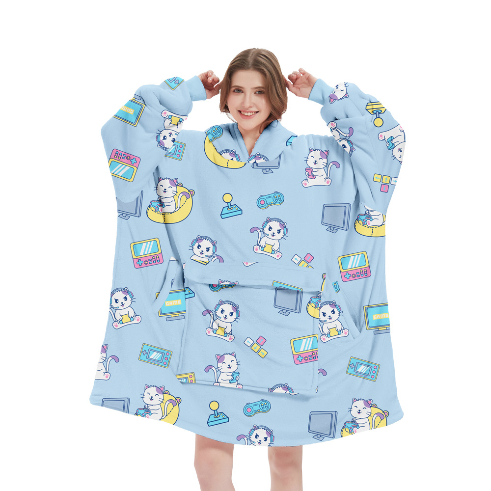 V888-ELOSUNG33644-202507020946-00 Blue Oversized Wearable Blanket Hoodie - Ultra Soft & Cozy Snuggle Pullover for Adults - Image 1