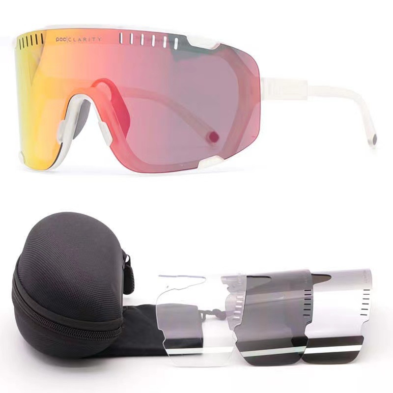 V888-ELOSUNG33680-202507041031-00 Sandy White Frame With Red Flakes Oversized Shield Cycling Sunglasses - Wide Vision UV400 Sports Eyewear for Road & MTB - Image 1