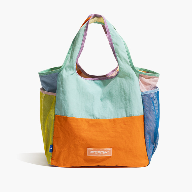 V888-ELOSUNG33722-202507180930-00 Orange Vibrant Colorblock Foldable Tote Bag Lightweight Reusable Shopping Shoulder Bag - Image 1