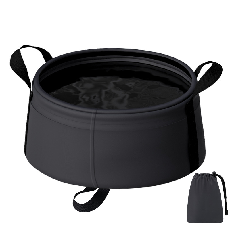V888-ELOSUNG33743-202507301022-00 2PCS Black 8.5L Portable Folding Water Basin - Collapsible Bucket with Carry Bag for Camping & Travel - Image 1