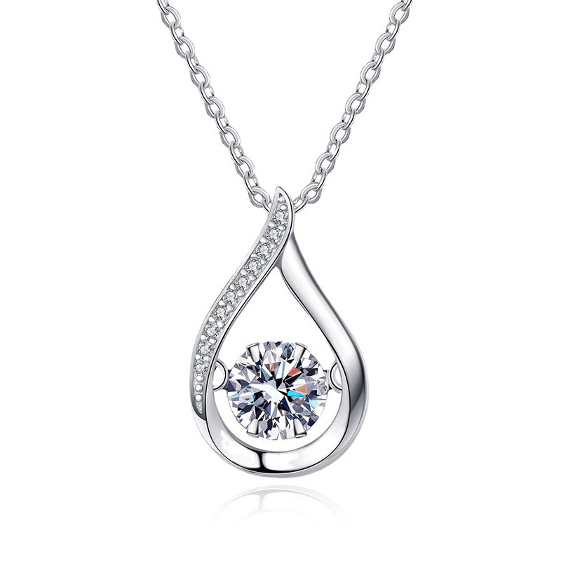 V888-ELOSUNG33785-202508191030-00 Dazzling Teardrop Dancing Moissanite Necklace S925 Sterling Silver Pendant - Image 1