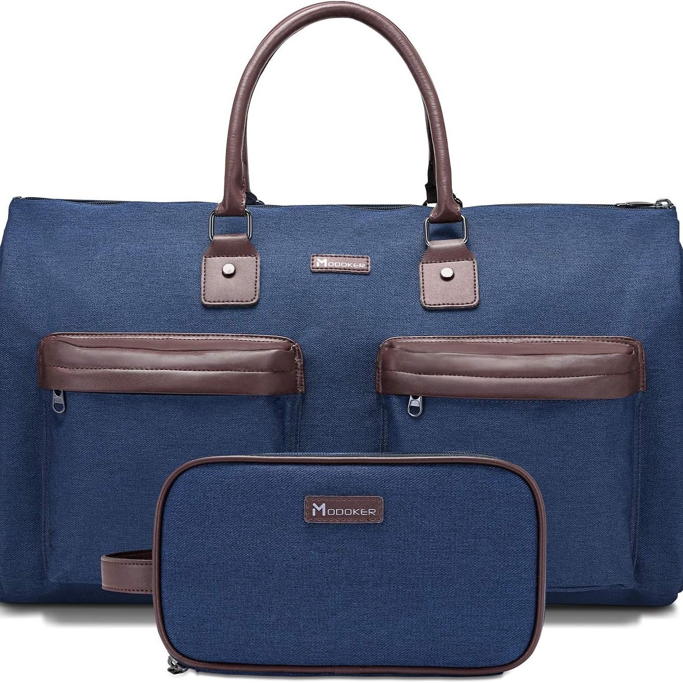 V888-ELOSUNG33812-202508300015-00 Dark Blue 45L Garment Duffel Bag - Men's Travel Suit Bag - Carry On Weekender - Image 1