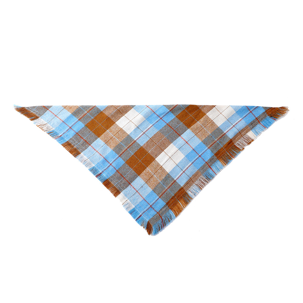 V888-ELOSUNG33895-202509101605-00 Blue S 55x38x38cm Thanksgiving Plaid Dog Bandana 2-Pack - Festive Tassel Triangle Scarf for Pets - Image 1