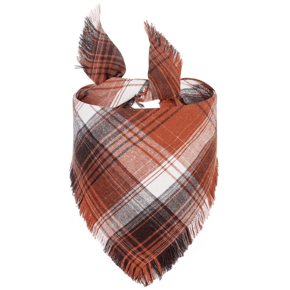 V888-ELOSUNG33899-202509101605-00 Red, Black and White Tartan S 55x38x38cm Thanksgiving Plaid Dog Bandana 2-Pack - Festive Tassel Triangle Scarf for Pets - Image 1