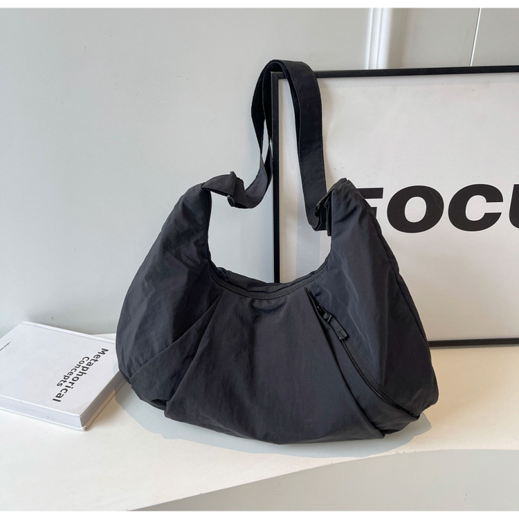 V888-ELOSUNG33986-202509240940-00 Black Lightweight Crescent Crossbody Bag - Slouchy Nylon Hobo Purse for Casual Everyday Use - Image 1