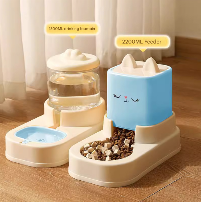 V888-ELOSUNG34193-202506191121-00 Blue Automatic Pet Feeder and Water Dispenser Set - Large Capacity Gravity Food & Water Combo for Cats & Dogs - Image 1