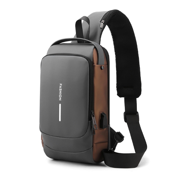 V888-ELOSUNG34230-202506241139-00 Gray Gold Modern Anti-Theft Sling Bag for Men - Crossbody Backpack with USB Port & Combination Lock - Image 1