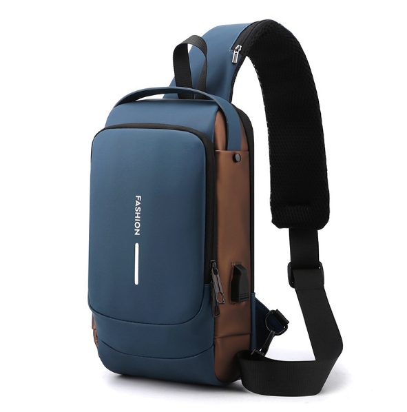 V888-ELOSUNG34231-202506241140-00 Blue Modern Anti-Theft Sling Bag for Men - Crossbody Backpack with USB Port & Combination Lock - Image 1