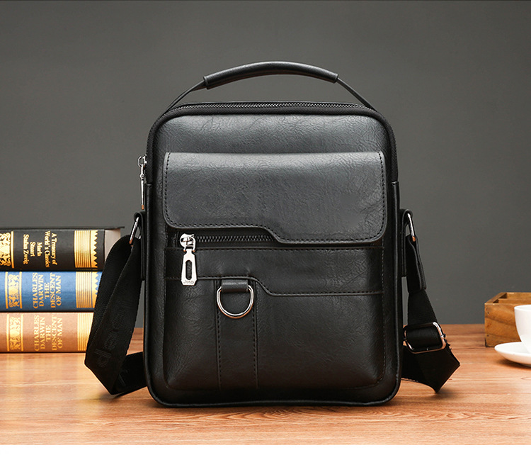 V888-ELOSUNG34234-202506241141-00 Black Men's Vintage Crossbody Bag - PU Leather Business Casual Shoulder Messenger Bag for iPad - Image 1