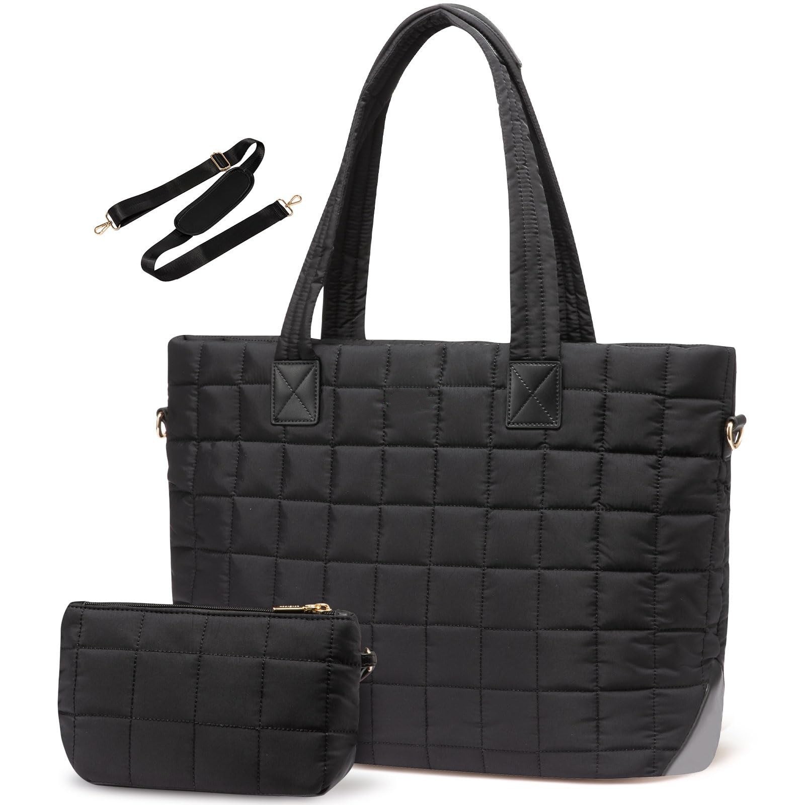 V888-ELOSUNG34270-202506250937-00 Black New Large Capacity Tote Bag - Fashionable Quilted Women's Shoulder Bag and Laptop Bag - Image 1