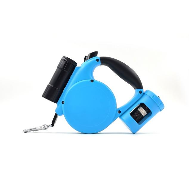 V888-ELOSUNG34347-202507071015-00 Blue 3-in-1 Retractable Dog Leash with LED Flashlight & Poop Bag Dispenser | Heavy Duty Tangle-Free Leash for Safe Night Walks - Image 1