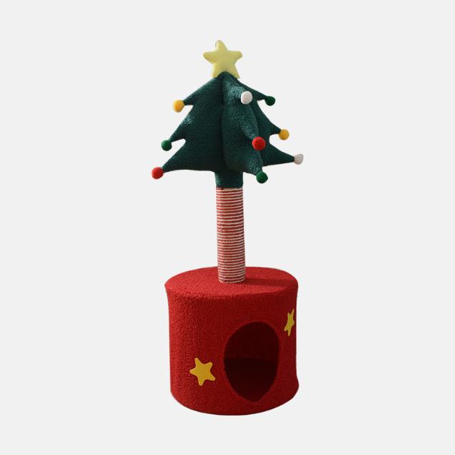 V888-ELOSUNG34365-202507070953-00 Festive Christmas Tree Cat Scratcher & Condo | 2-in-1 Sisal Post with Cozy Hideaway Bed - Image 1
