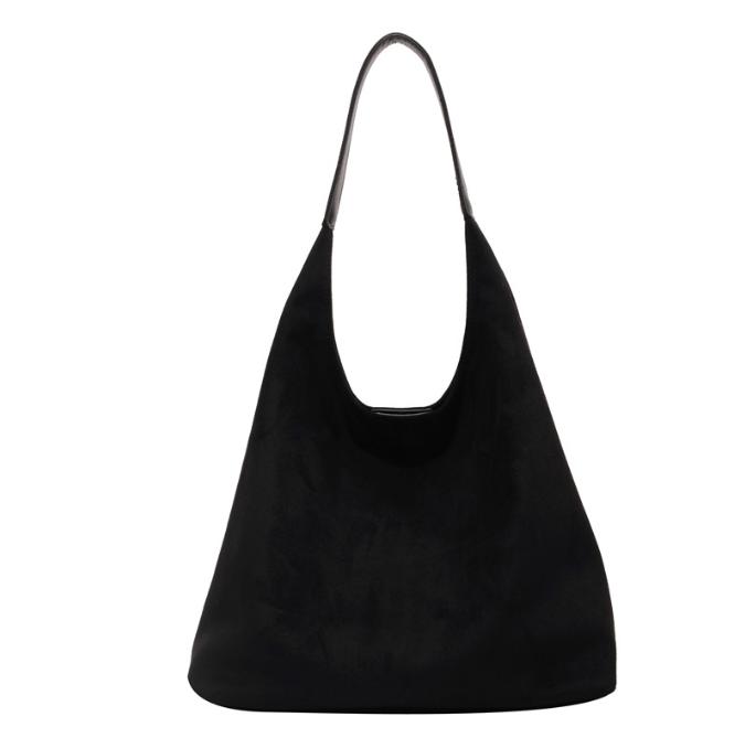 V888-ELOSUNG34377-202507071026-00 Black Chic Faux Suede Tote Bag with Matching Pouch | Large Capacity Slouchy Shoulder Bag - Image 1