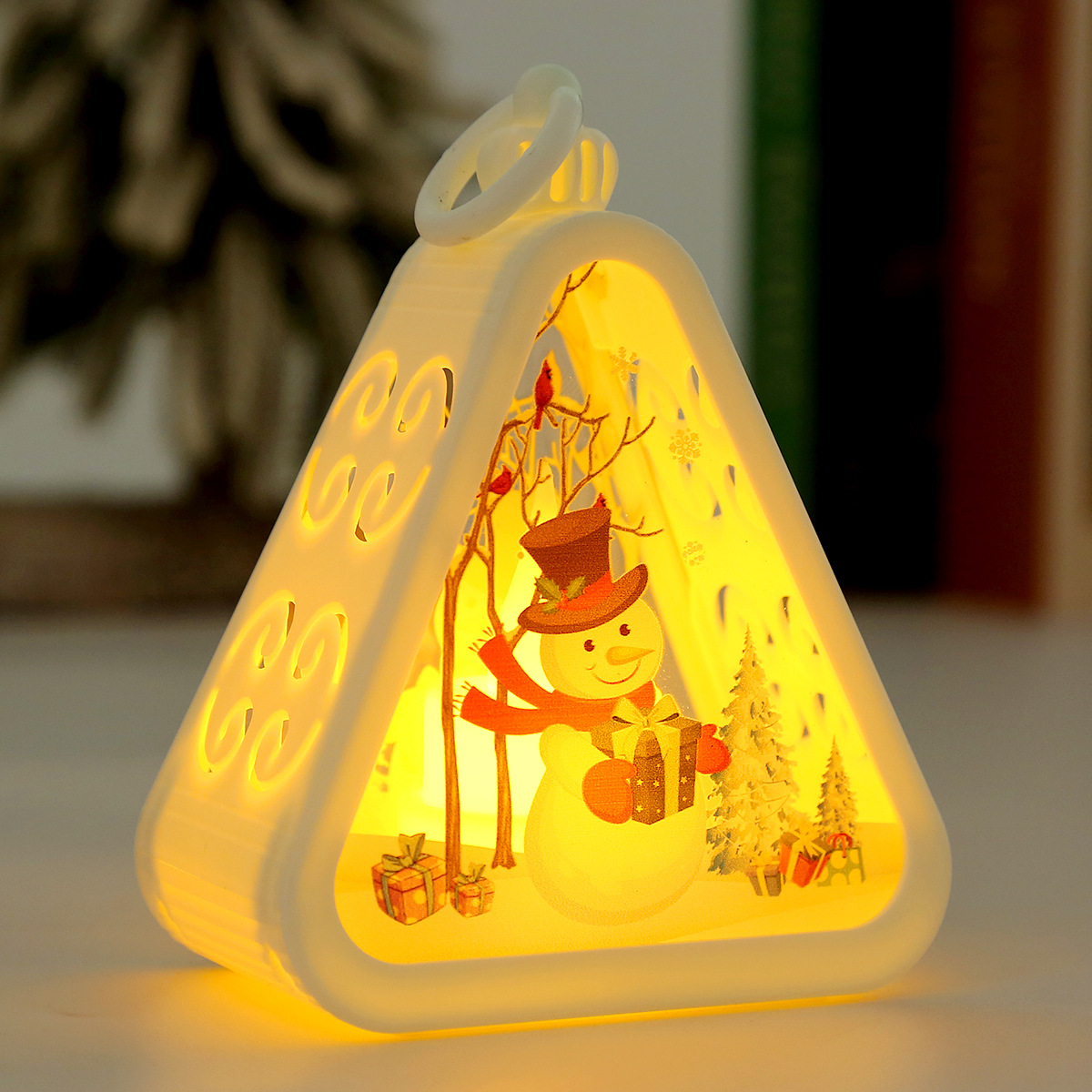 V888-ELOSUNG34405-202507111003-00 White Snowman Charming Christmas Scene Mini Lanterns (Set of 3) - Battery Operated LED Lights for a Cozy Holiday Glow - Image 1