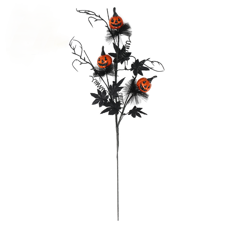 V888-ELOSUNG34415-202507111012-00 Halloween Black Twig & Pumpkin Stems (2-Pack) - Artificial Floral Picks for Spooky Arrangements - Image 1