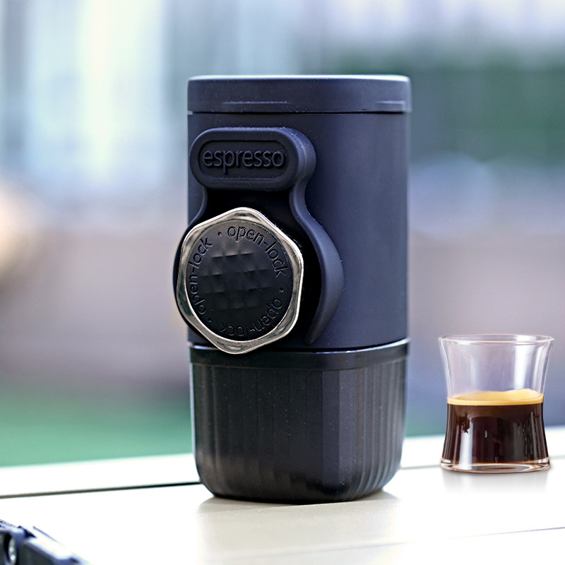 Black Portable Hand Press Espresso Machine - Compatible with Espresso Capsules and Ground Coffee for Home, Travel, and Outdoor Use