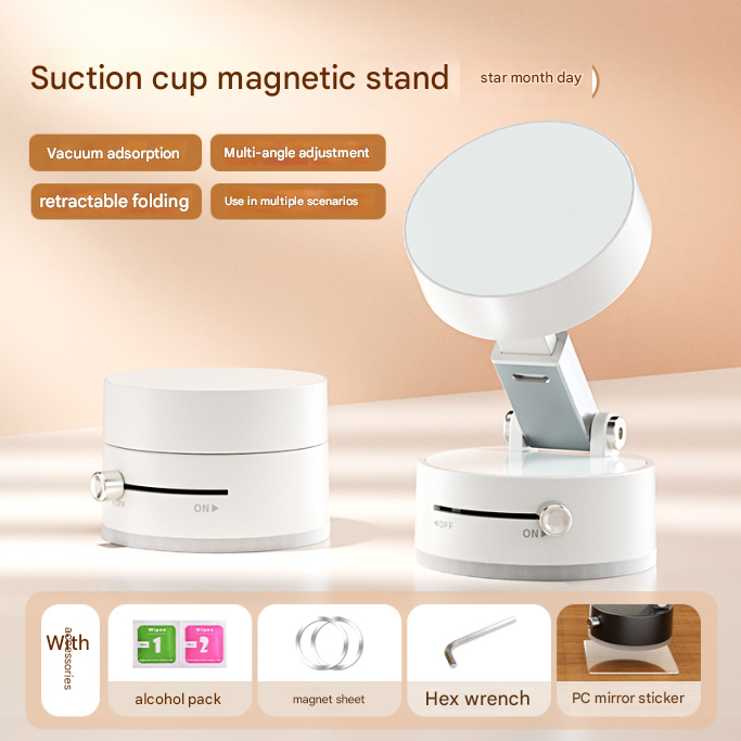 V888-ELOSUNG34456-202507160942-00 White Multi-Functional Vacuum Suction Cup Stand - Foldable, Extendable Kitchen Lazy Person's Dual-Sided Magnetic Phone Holder - Image 1