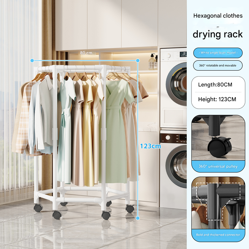 V888-ELOSUNG34606-202508071510-00 White single layer 360° Rotating Portable Garment Rack - Heavy Duty Rolling Clothes Stand with Wheels for Bedroom & Laundry - Image 1