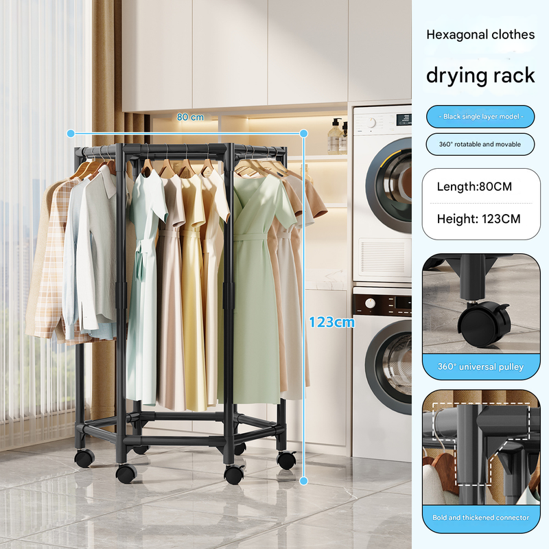 V888-ELOSUNG34608-202508071510-00 Black single layer 360°Rotating Portable Garment Rack - Heavy Duty Rolling Clothes Stand with Wheels for Bedroom & Laundry - Image 1