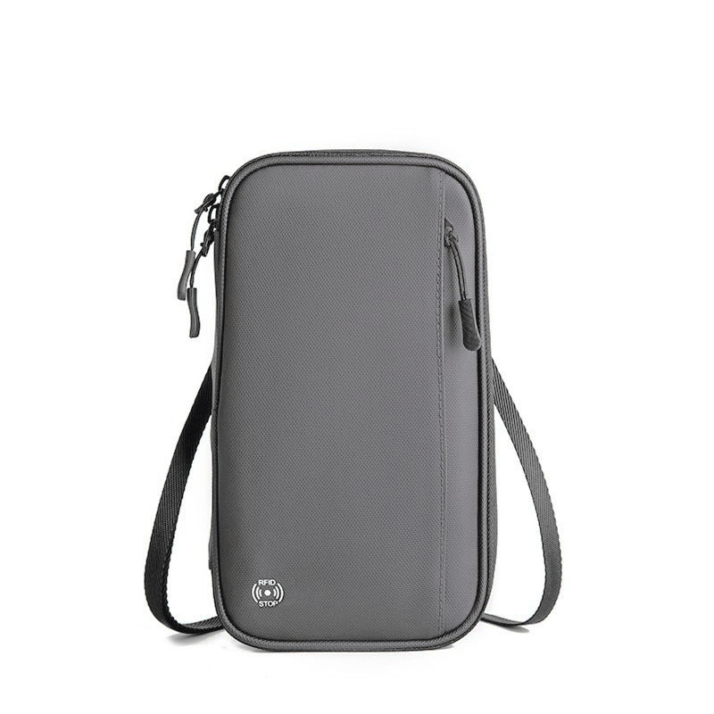V888-ELOSUNG34624-202509231340-00 Grey RFID Blocking Travel Wallet - Multi-functional Large Capacity Passport Holder & Card Organizer with Adjustable Strap for Men & Women - Image 1