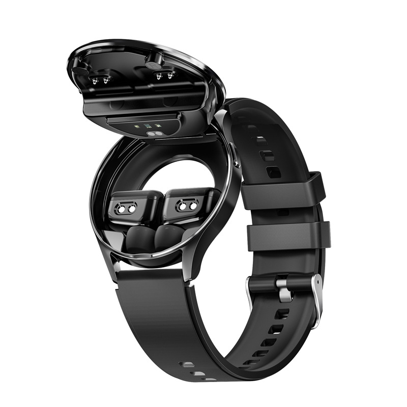 V888-ELOSUNG35083-202506241145-00 2-in-1 Smartwatch with Built-in TWS Earphones - IP67 Waterproof, Health Monitoring & CNC Metal Design(Black rubber) - Image 1