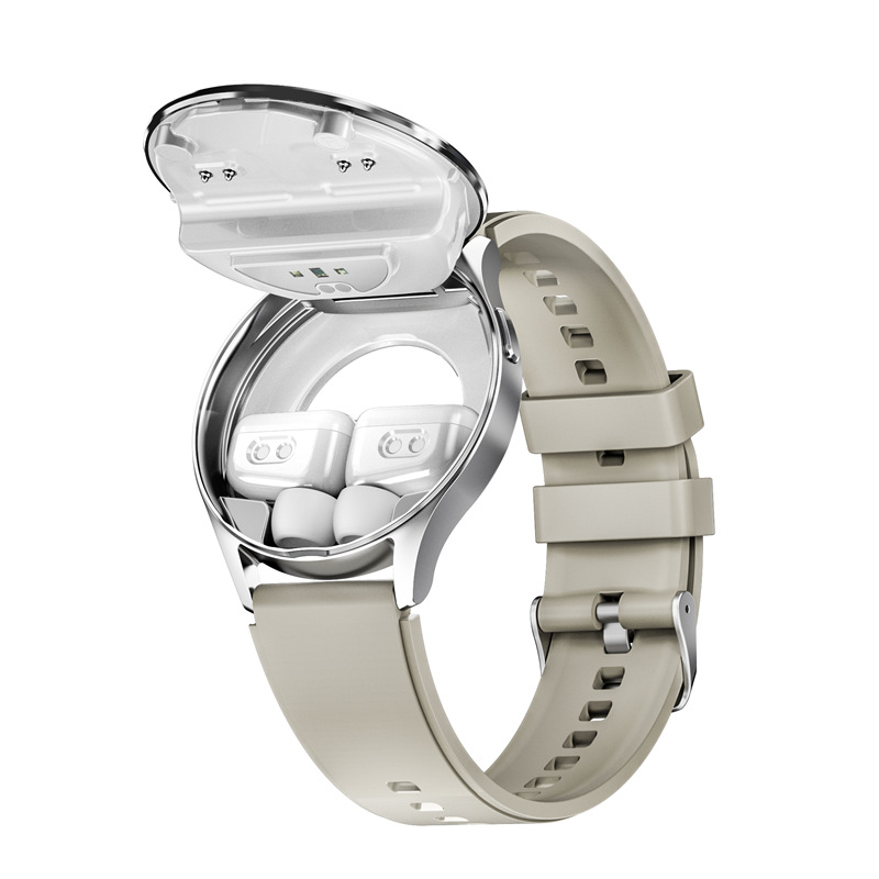 V888-ELOSUNG35084-202506241145-00 2-in-1 Smartwatch with Built-in TWS Earphones - IP67 Waterproof, Health Monitoring & CNC Metal Design(Silver rubber) - Image 1