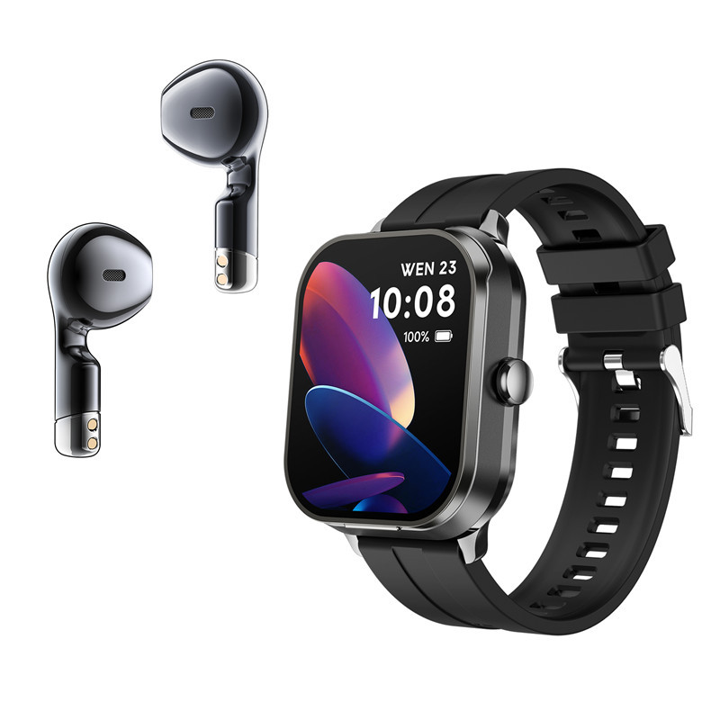 V888-ELOSUNG35088-202506241032-00 Smartwatch with Built-in TWS Earbuds & Silicone Sleeve - 2.01 HD Screen Health Monitoring Bluetooth Calls & Music(Black rubber)" - Image 1