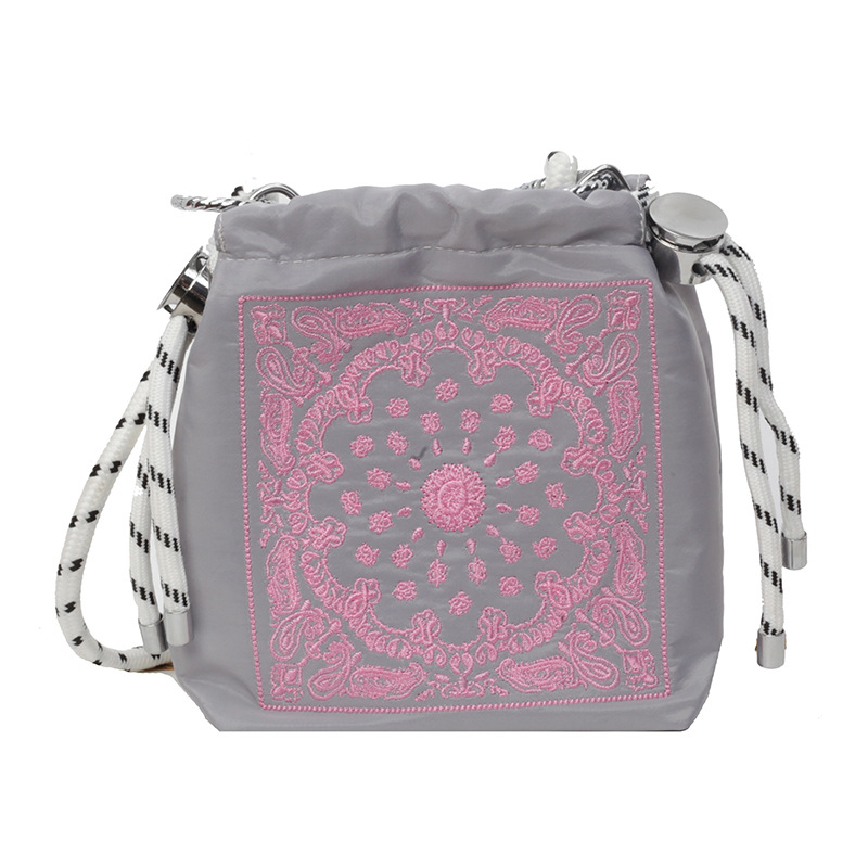 V888-ELOSUNG35122-202506241013-00 Chic Drawstring Bucket Bag with Intricate Print - Adjustable Rope Strap, Lightweight Fabric(Pink) - Image 1