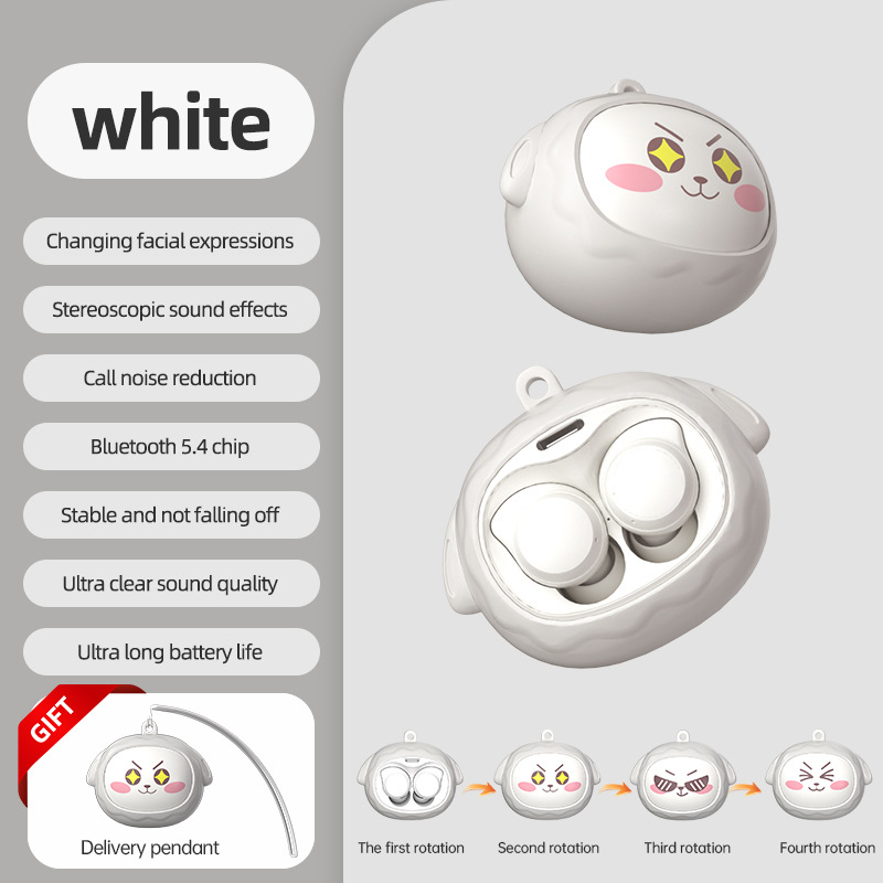 V888-ELOSUNG35136-202506241040-00 Fun Face-Changing TWS Earbuds with Rotating Case - Bluetooth 5.4, High-Quality Sound(white) - Image 1
