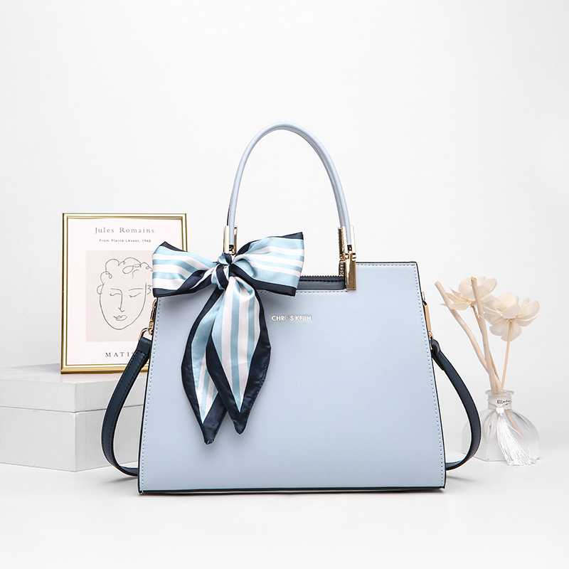 V888-ELOSUNG35220-202506241115-00 Fashionable Synthetic Leather Crossbody Bag with Detachable Scarf - Multiple Compartments for Daily Essentials(light blue) - Image 1