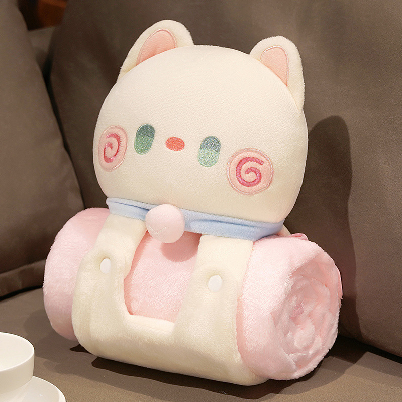 V888-ELOSUNG35305-202506250937-00 Plush 2-in-1 Pillow Blanket - Adorable Design for Cozy Comfort(White Cat) - Image 1