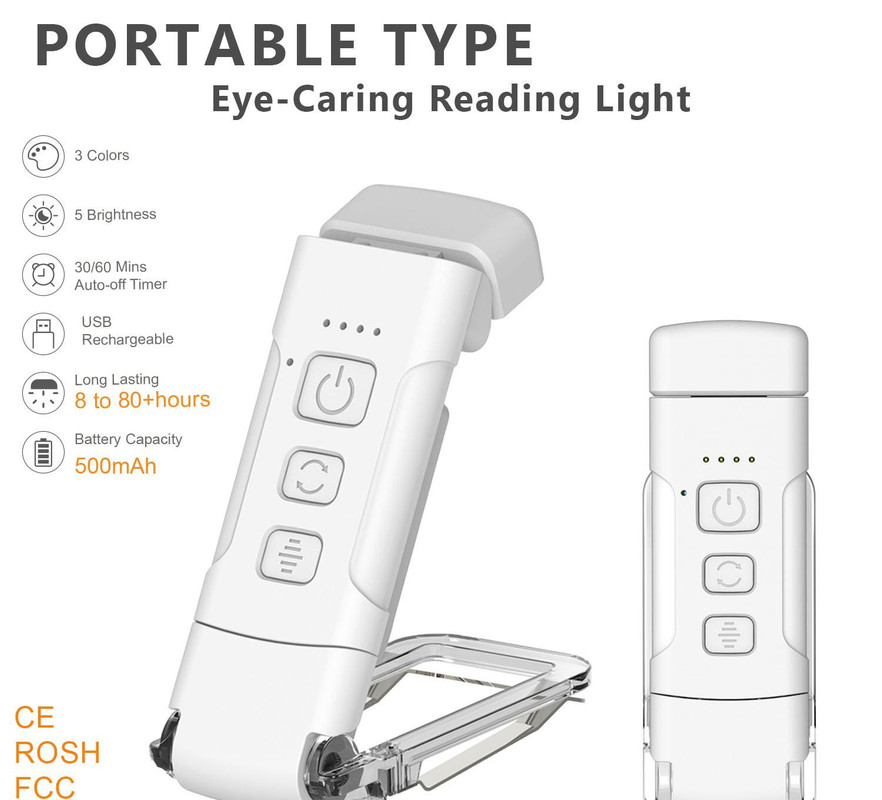 V888-ELOSUNG35456-202506301121-00 Portable Clip-On LED Reading Light - USB Rechargeable, 3 Color Modes & 5 Brightness Levels(white) - Image 1