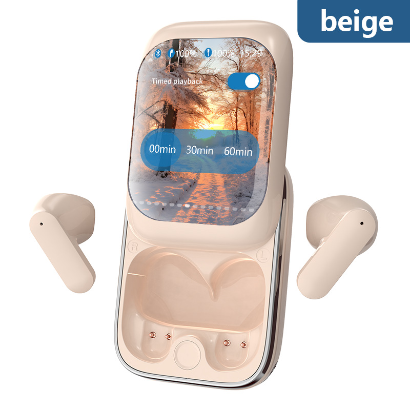 TWS Wireless Earbuds with LED Touch Screen Charging Case - Bluetooth 5.3, HIFI Sound, Standalone Music Playback & Game Mode(Beige)